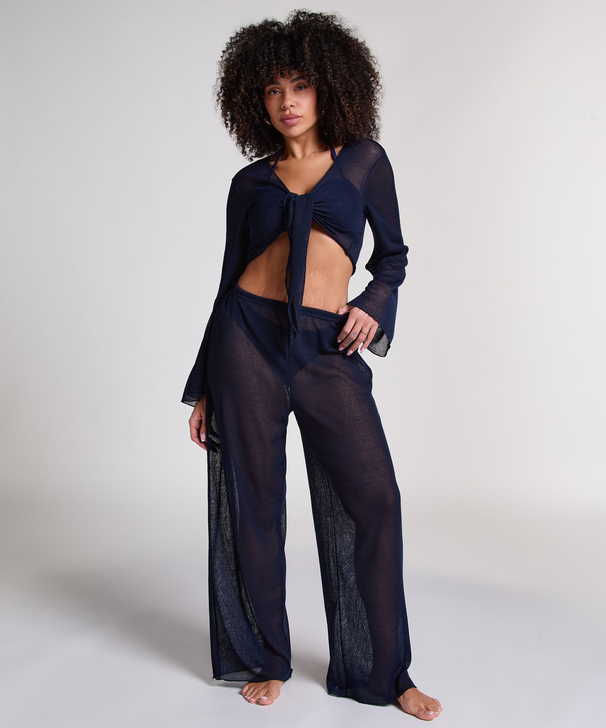 Pantalon de plage en maille, Bleu, main