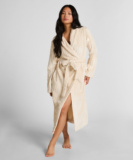 Robe de chambre longue en Fleece, Blanc