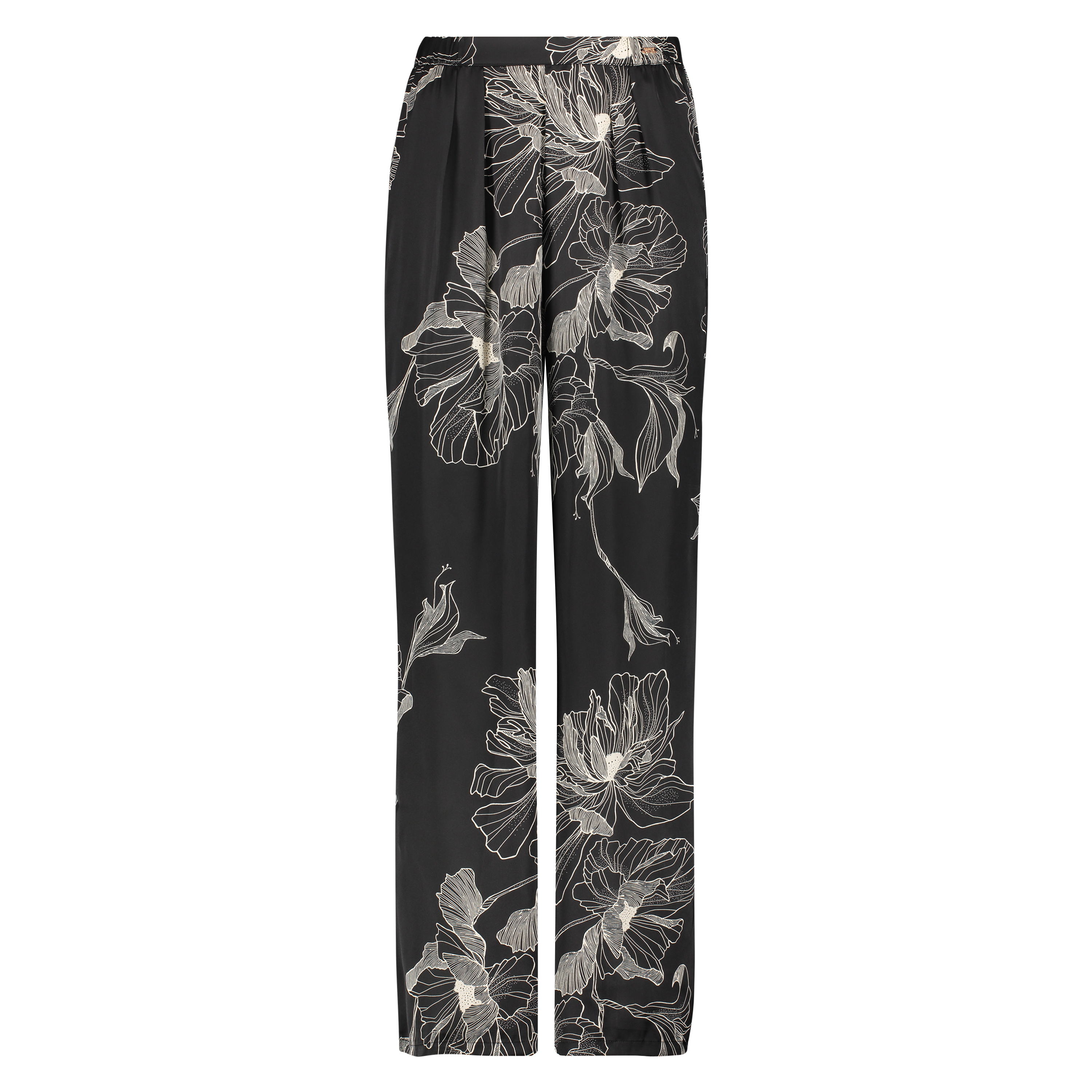 Pantalon Palazzo satin Lotus, Noir, main