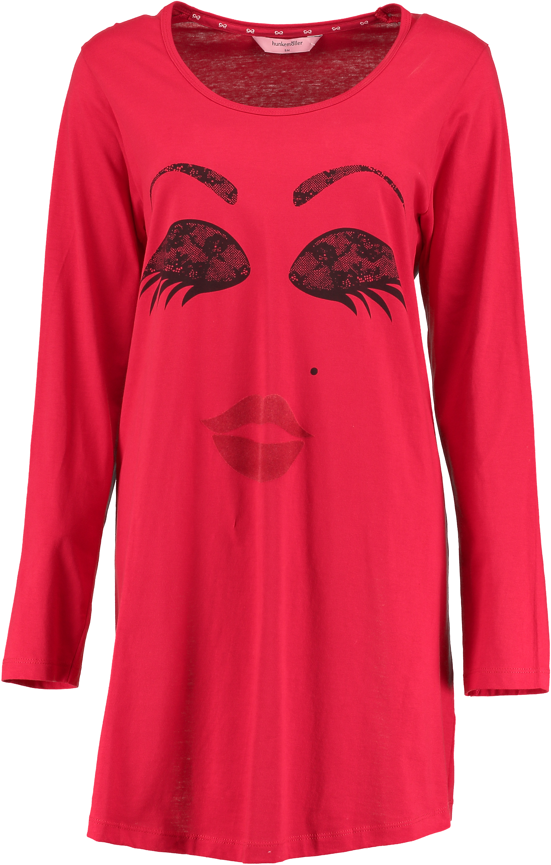 Chemise de nuit à décolleté arrondi et manches longues, Rouge, main