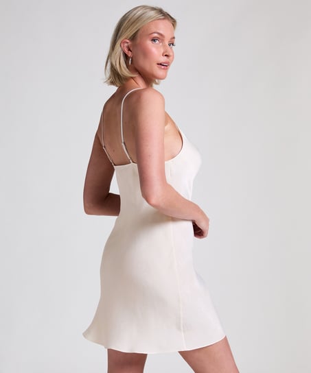 Robe nuisette en satin Minimal, Blanc