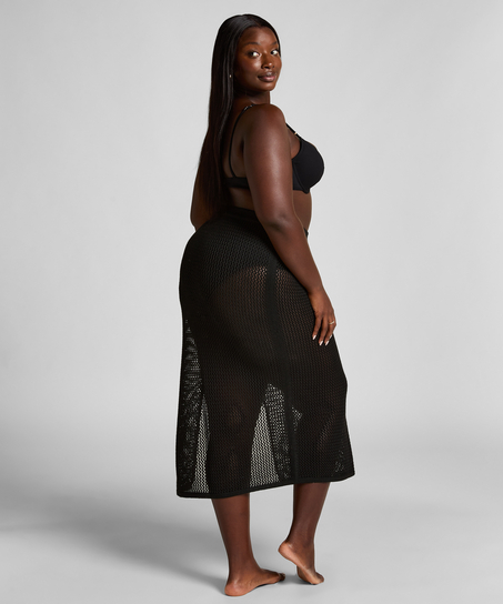 Jupe midi en crochet, Noir