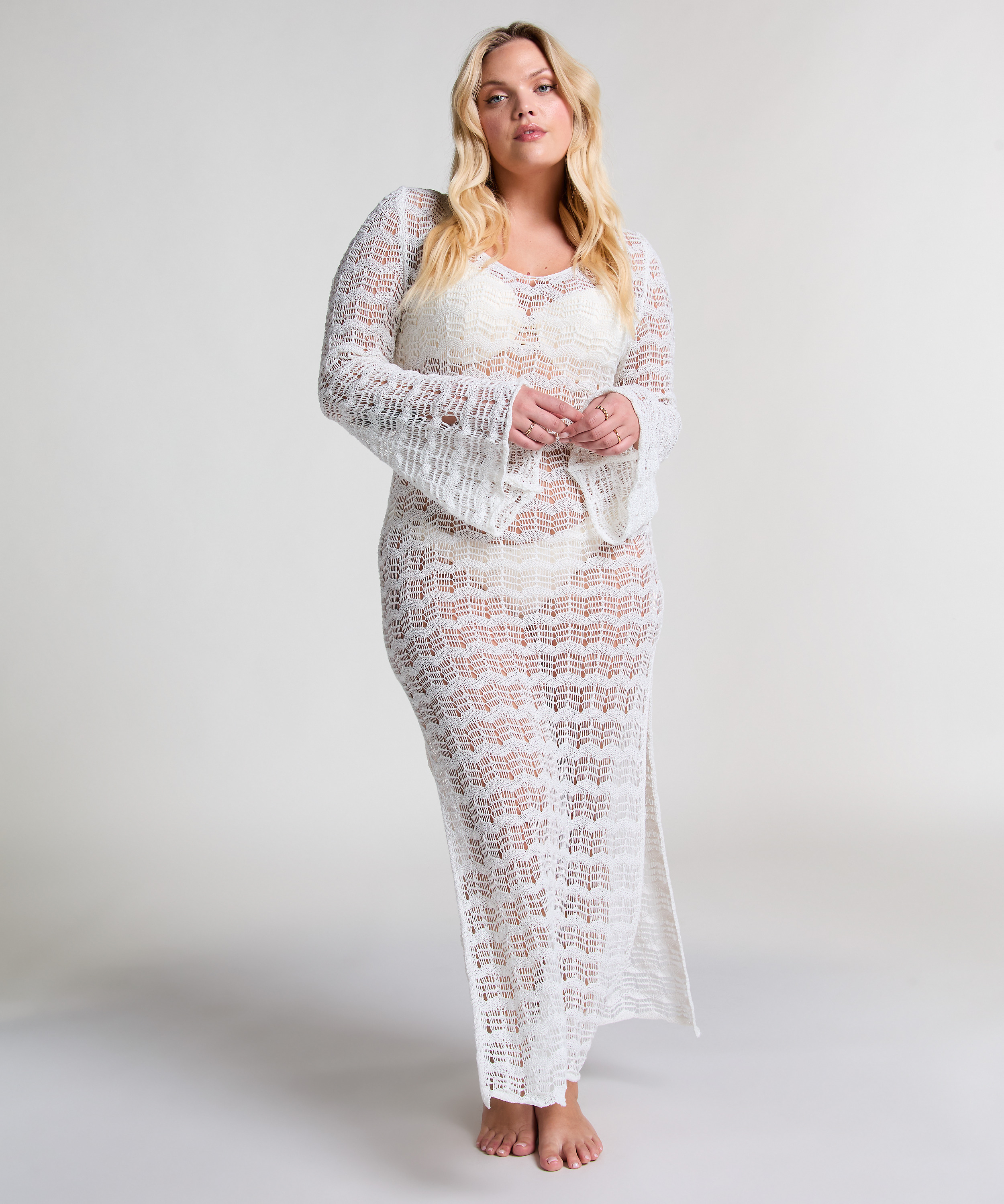 Robe maxi en crochet, Blanc, main