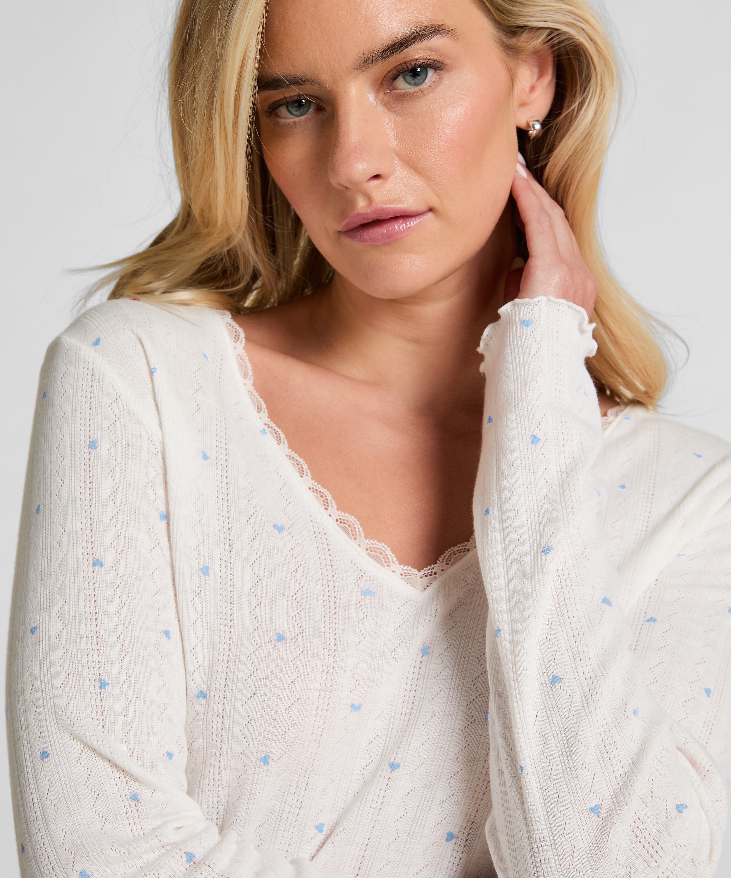 Haut de pyjama Pointelle, Bleu, main