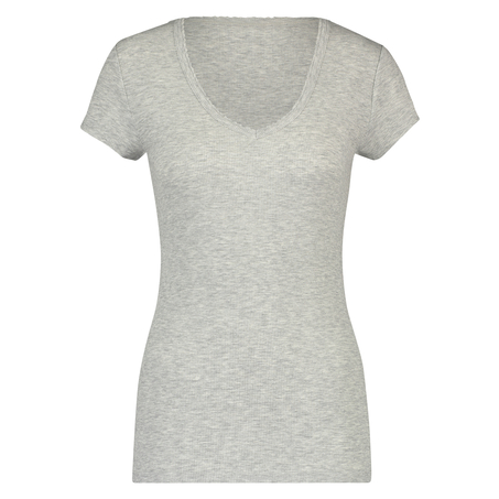 Haut de pyjama côtelé à manches courtes, Gris