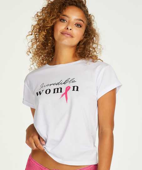 Top manches courtes Pink Ribbon, Blanc