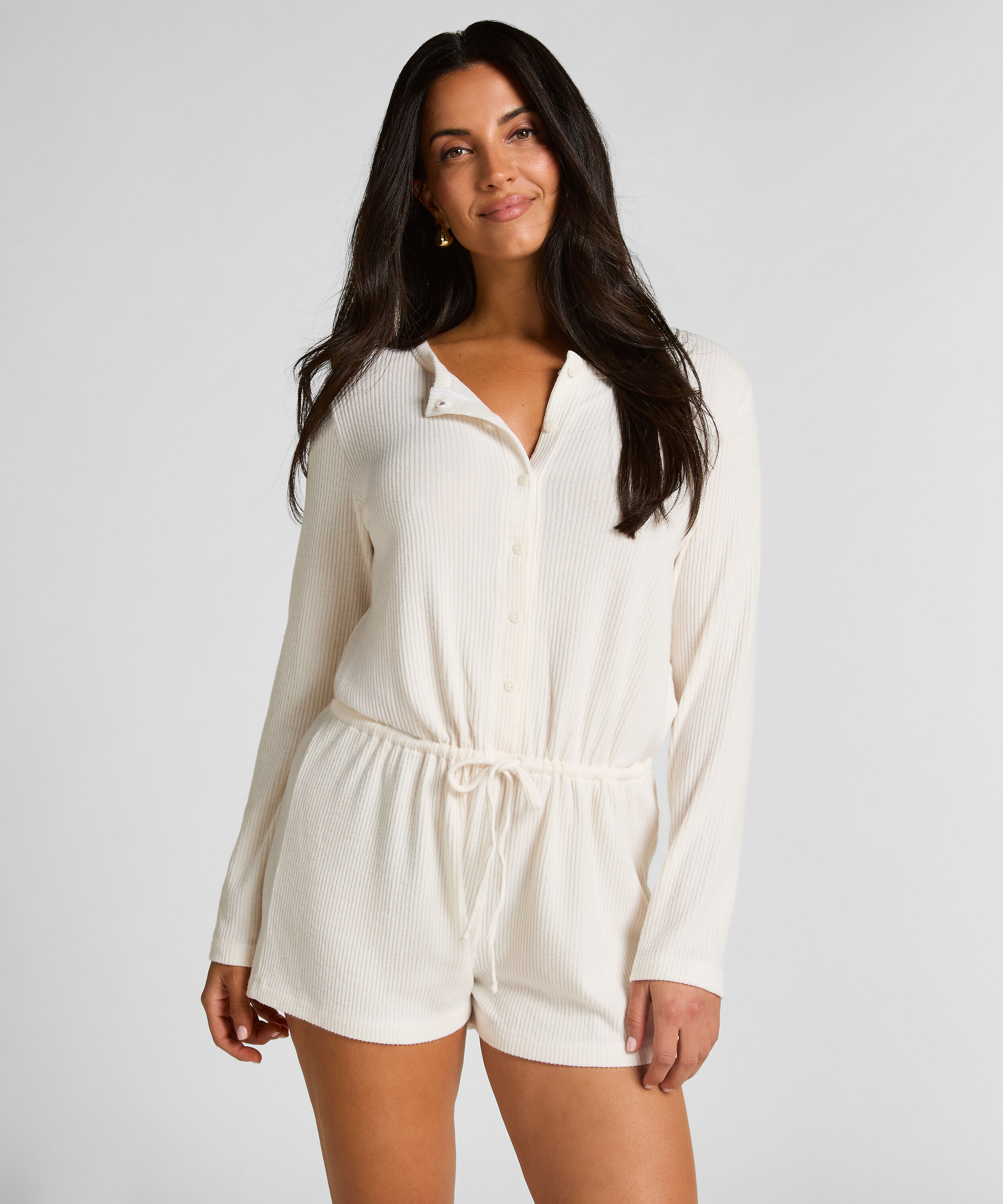 Combinaison de pyjama courte en jersey côtelé, Blanc