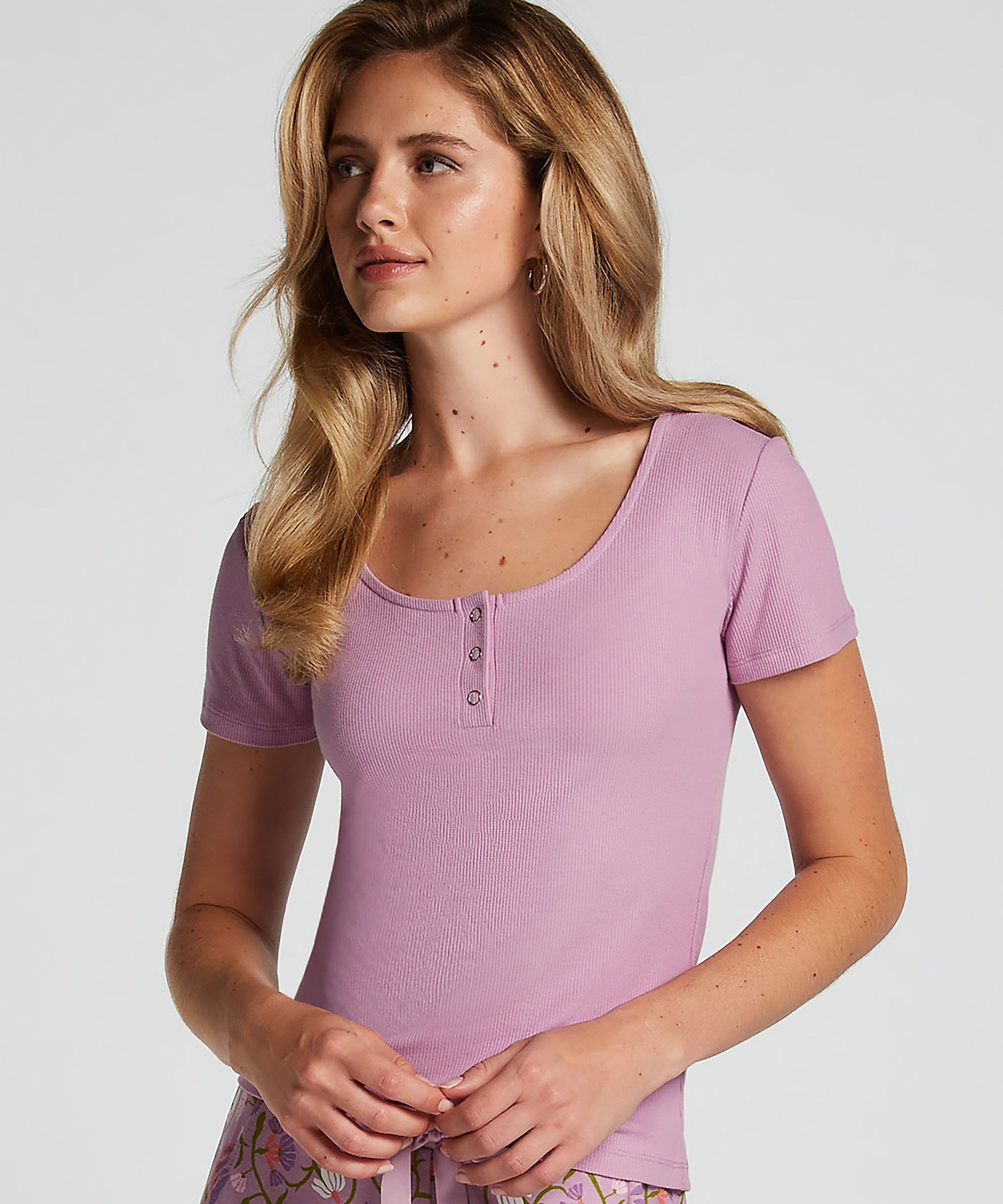 Haut de pyjama Henley, Violet, main