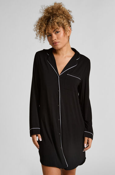 Hunkemöller Robe-chemise à manches longues en jersey Essential Noir Hunkemöller Robe-chemise à manches longues en jersey Essential Noir