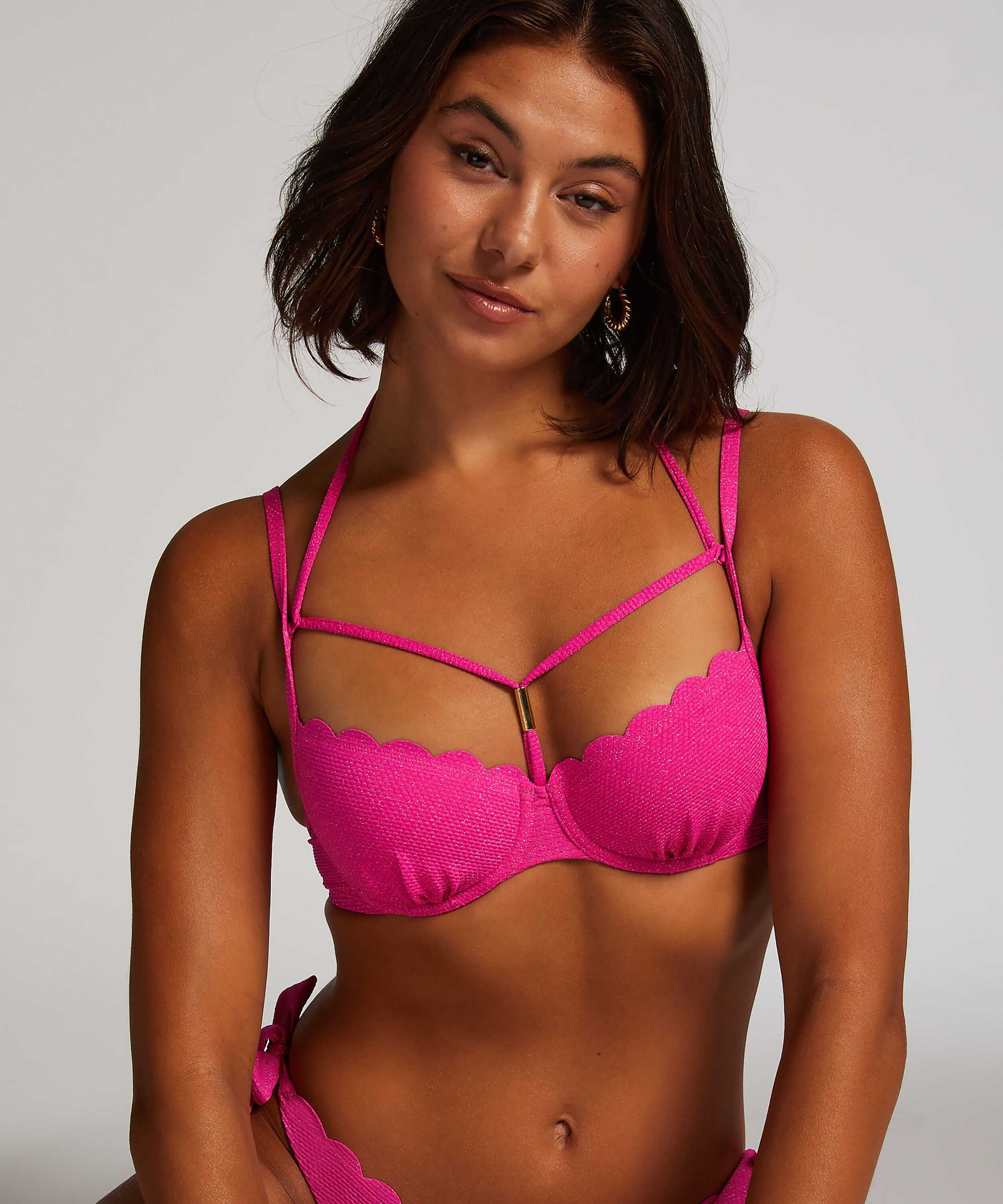 Haut de bikini Lurex Scallop, Rose