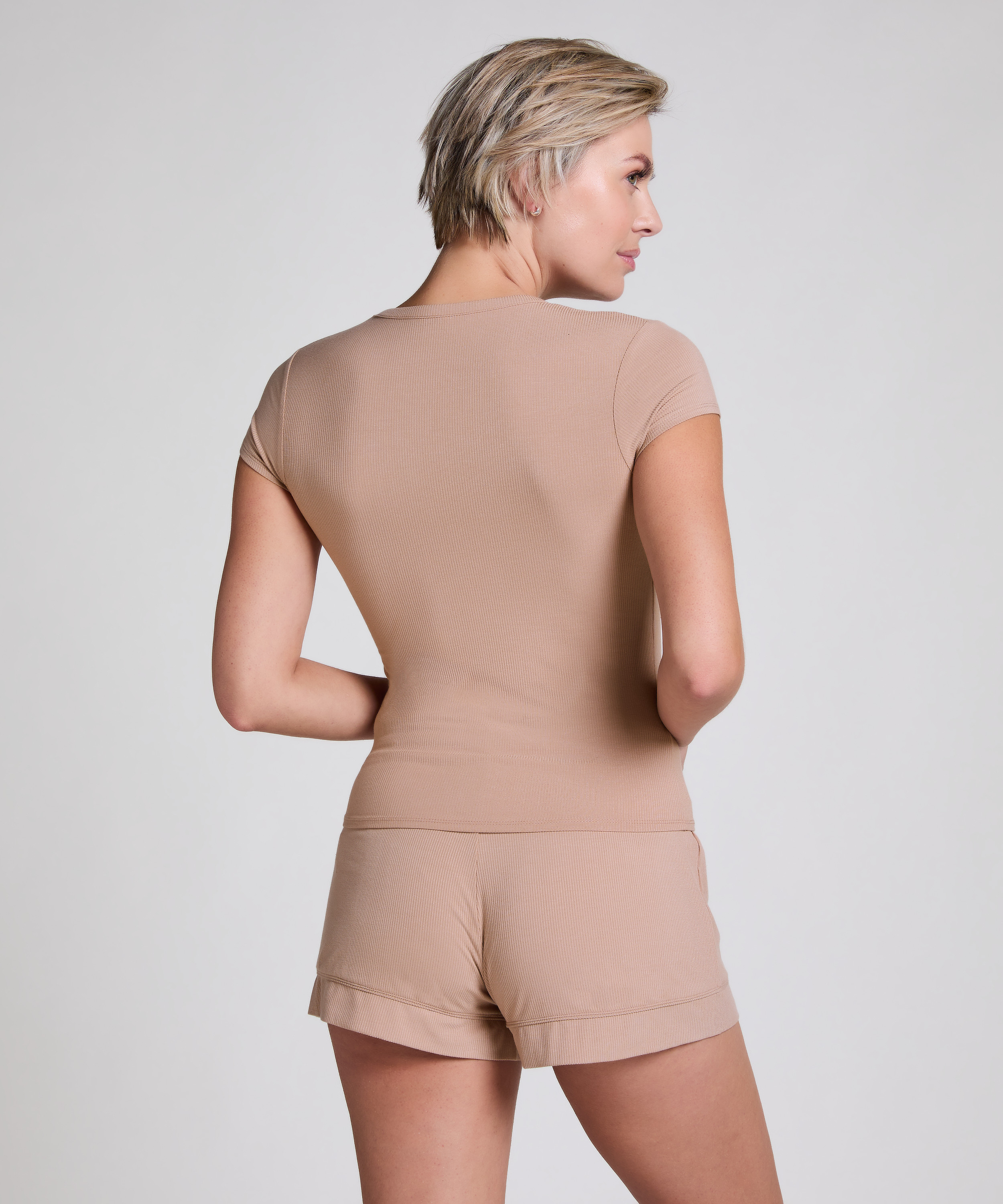 Short en jersey côtelé Essential, Beige, main