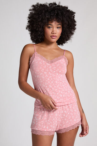 Hunkemöller Ensemble de pyjama Jersey avec dentelle Rose