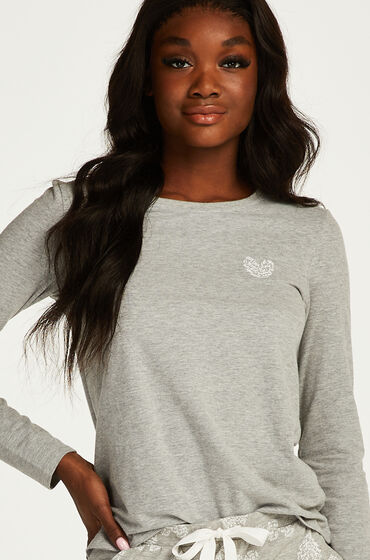 Hunkemöller Haut de pyjama manches longues Jersey Hearts Gris