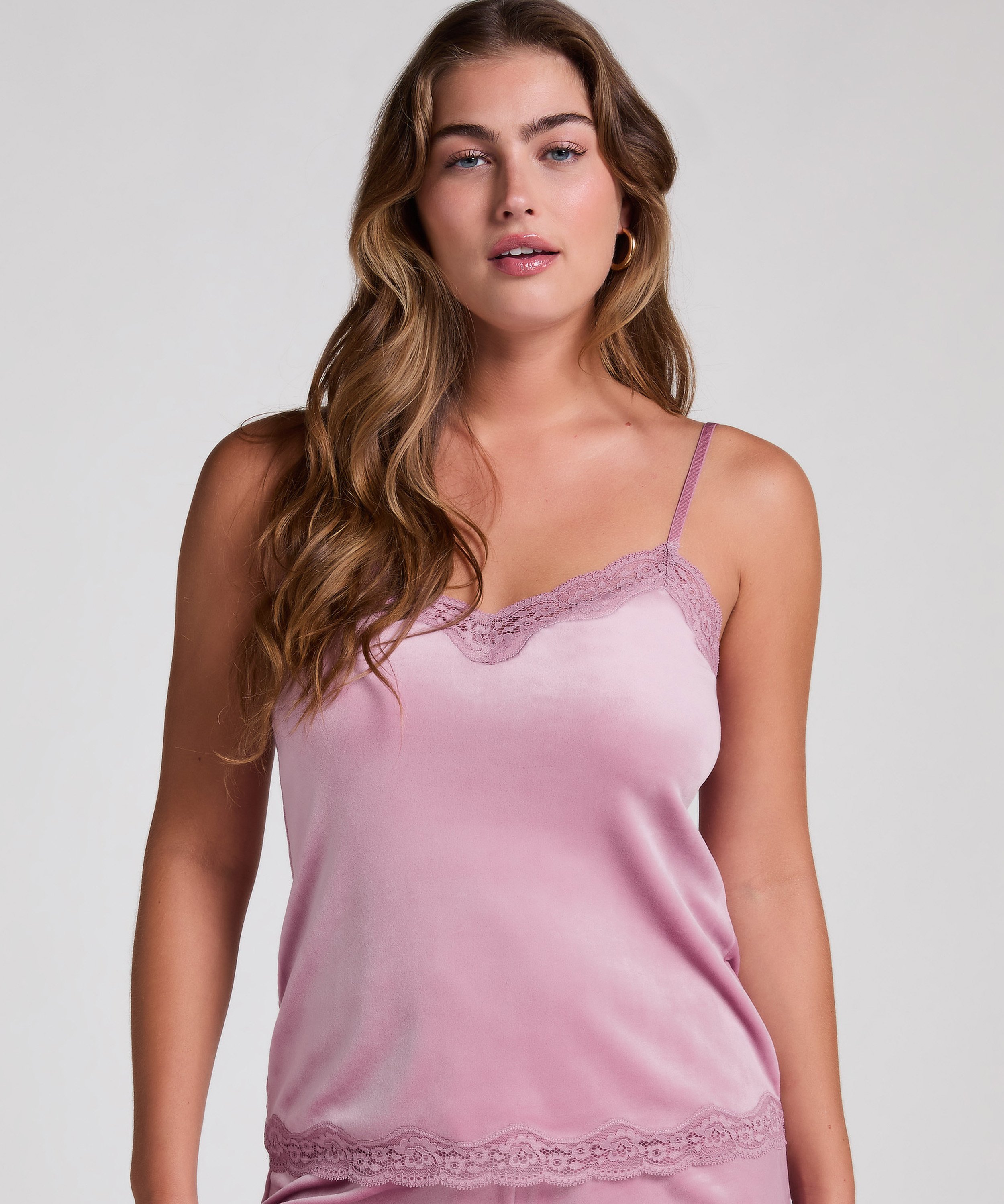 Camisole velours Dentelle, Violet, main
