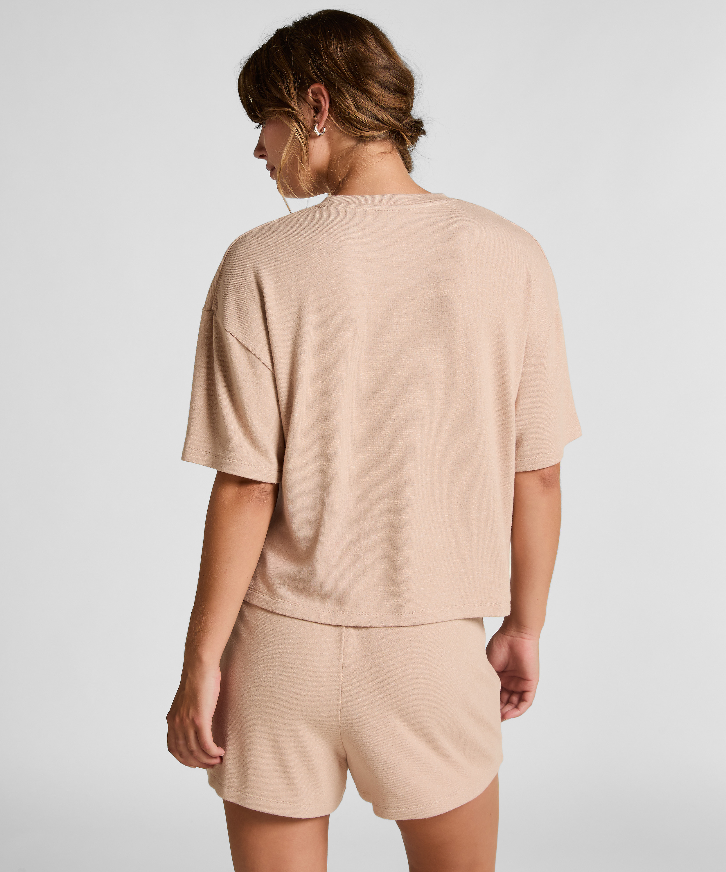 Haut de pyjama en jersey brossé, Beige, main