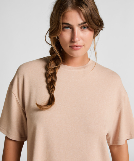Haut de pyjama en jersey brossé, Beige