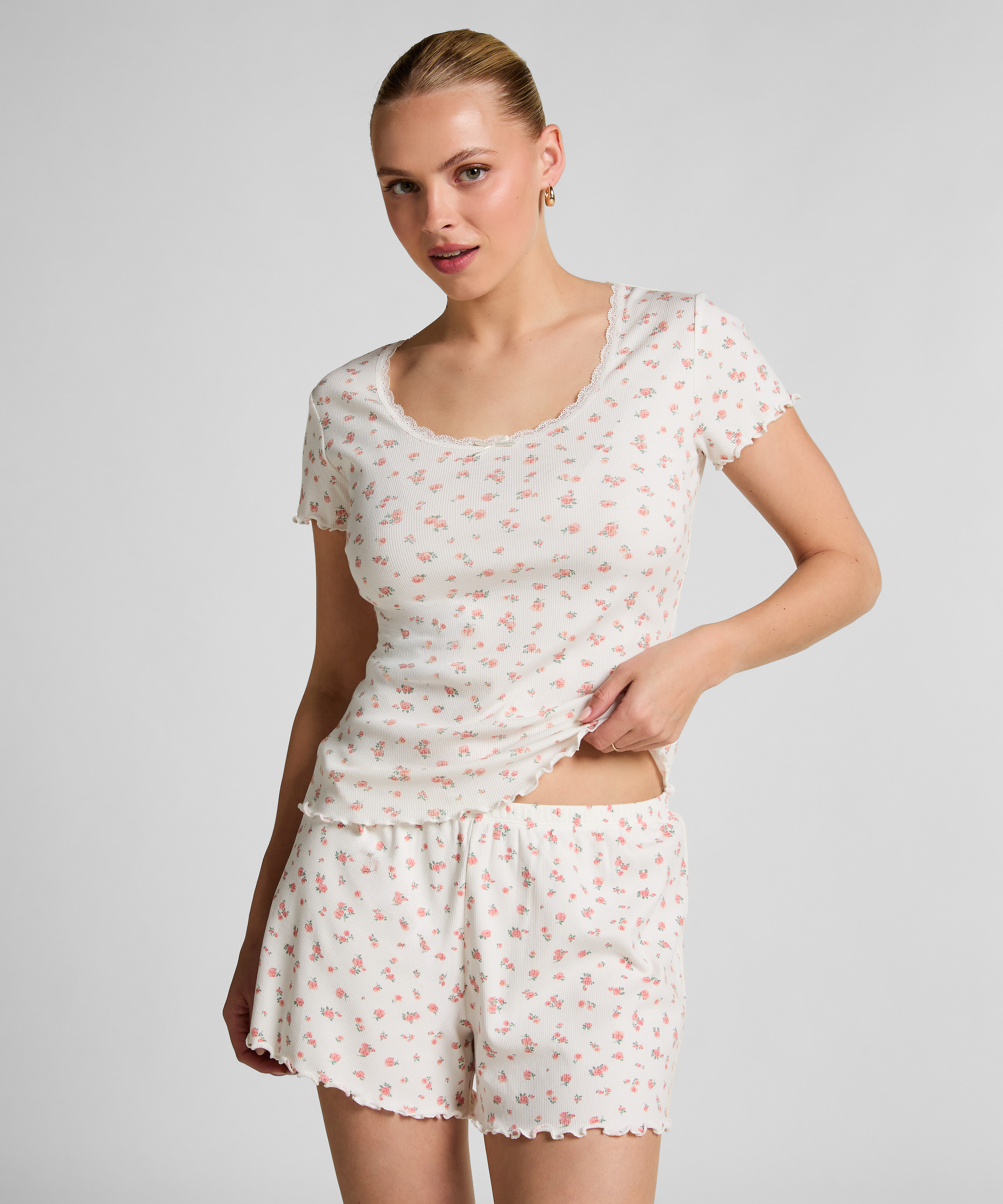 Short de pyjama côtelé, Blanc, main