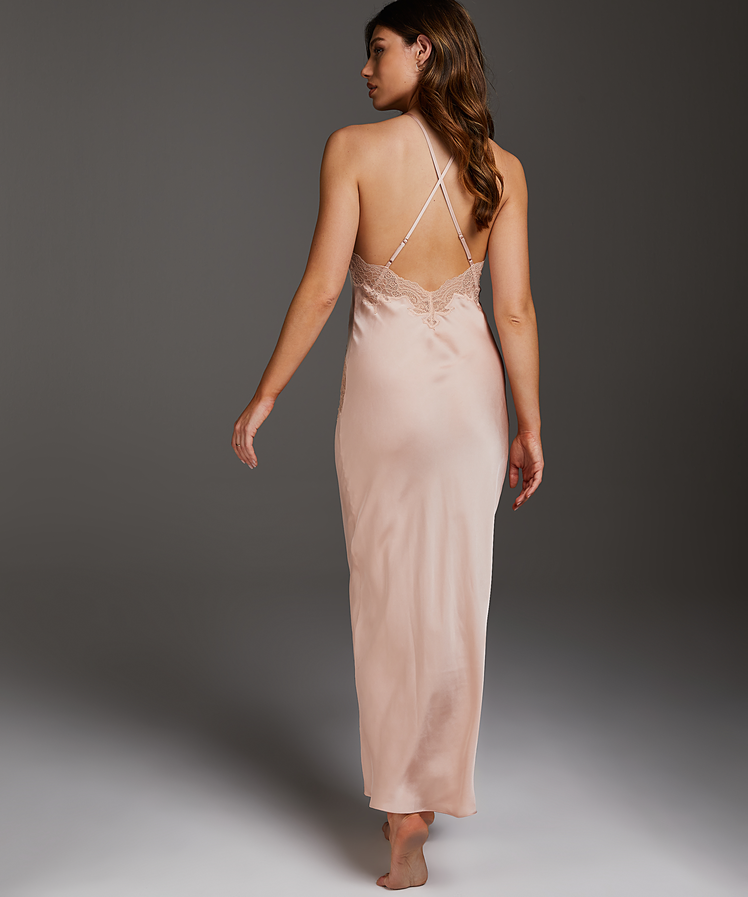 Nuisette en satin Long, Beige, main