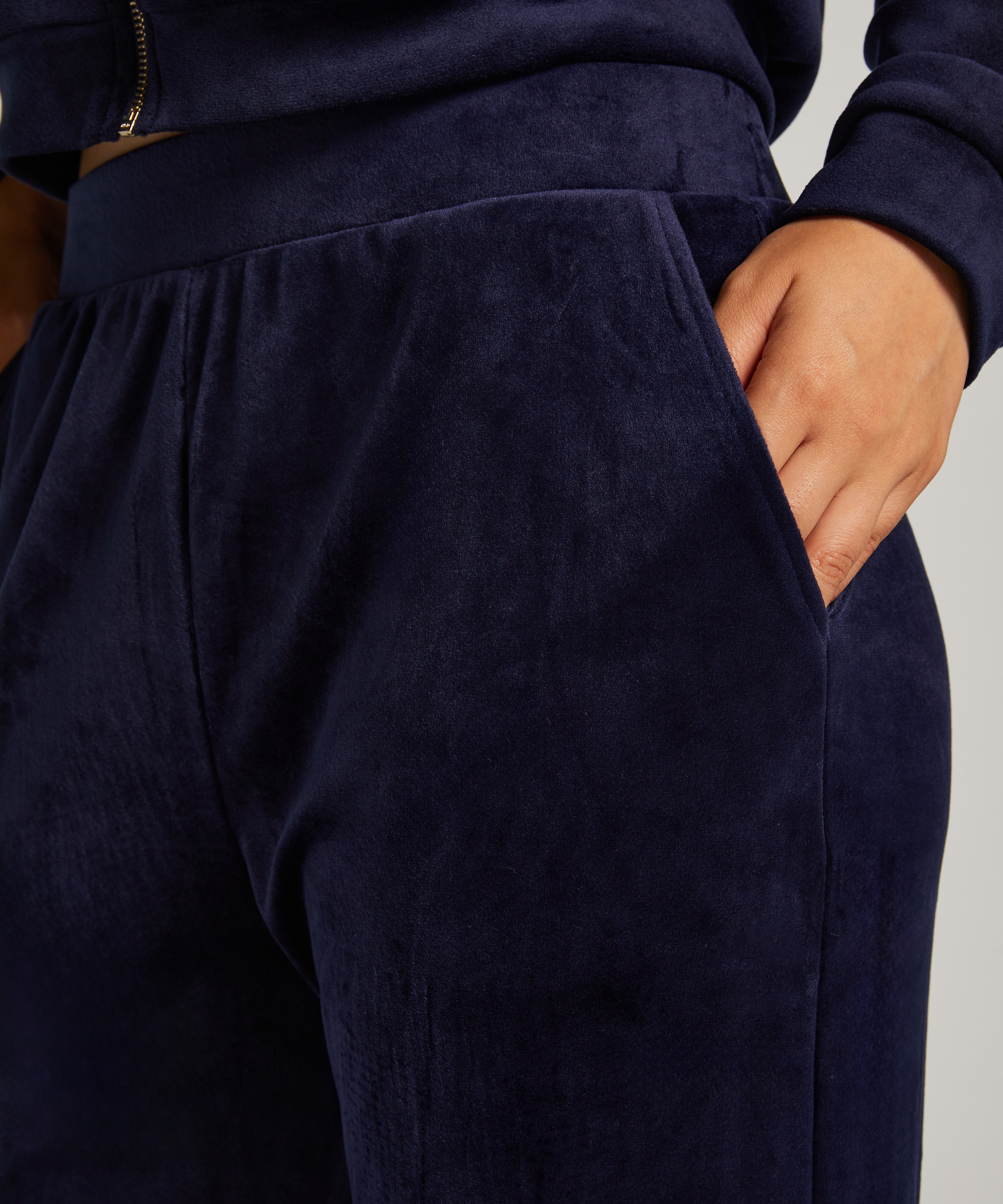 Pantalon de pyjama velours, Bleu, main
