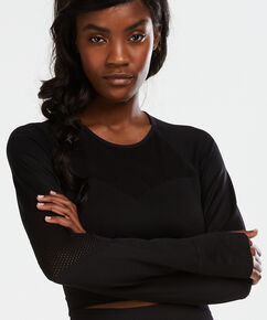Crop top sport tricot&eacute; en rond HKMX, Noir