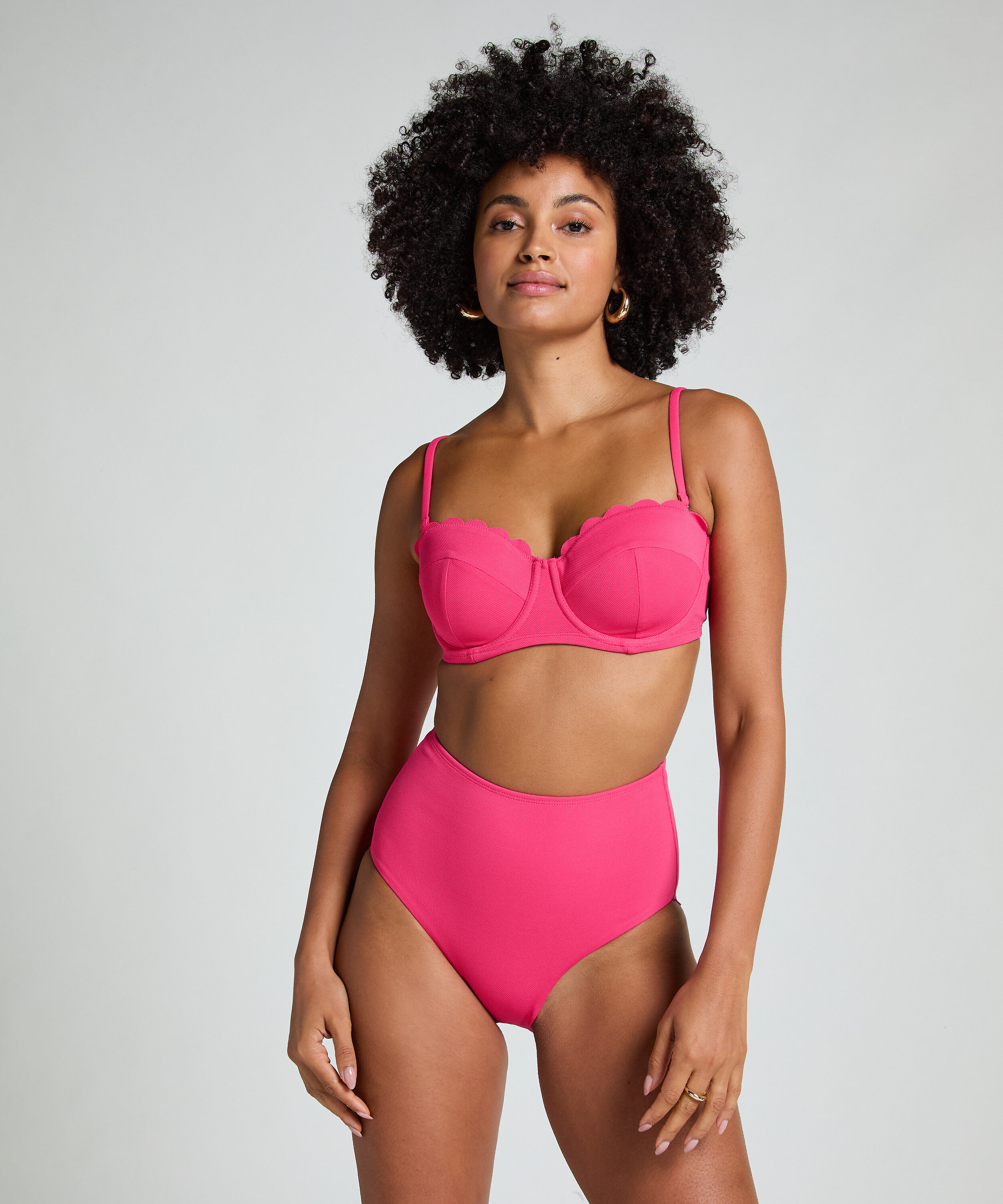 Bas de bikini Rio taille haute festonné, Rose