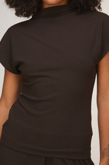 Hunkemöller Top à manches courtes avec col mockneck Marron