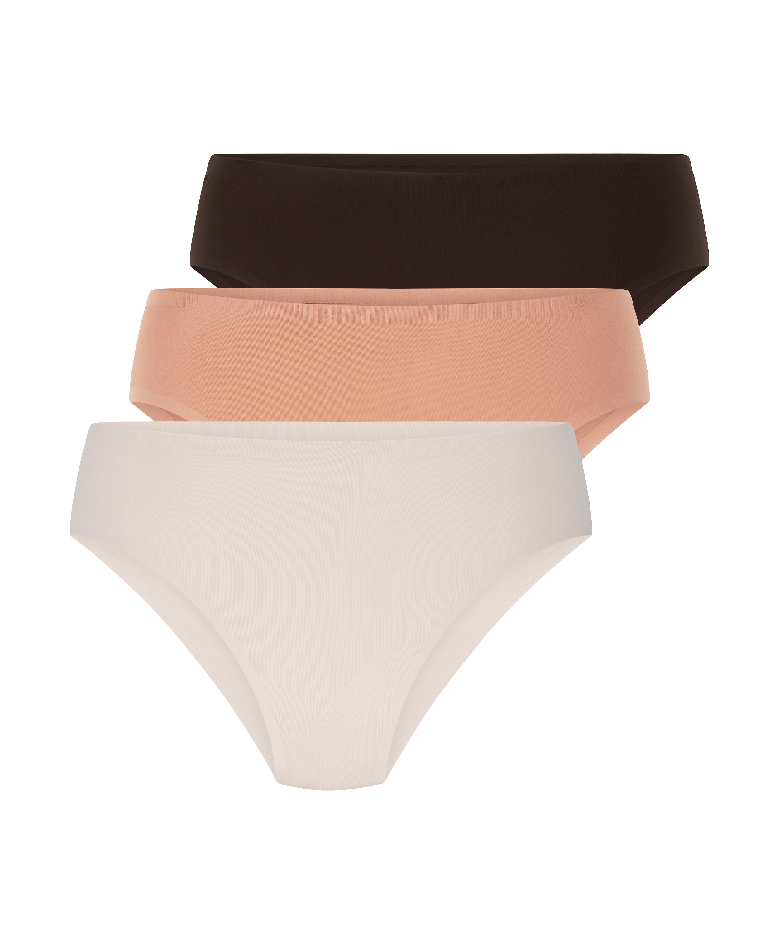 Lot de 3 slips brésiliens invisibles, marron, main