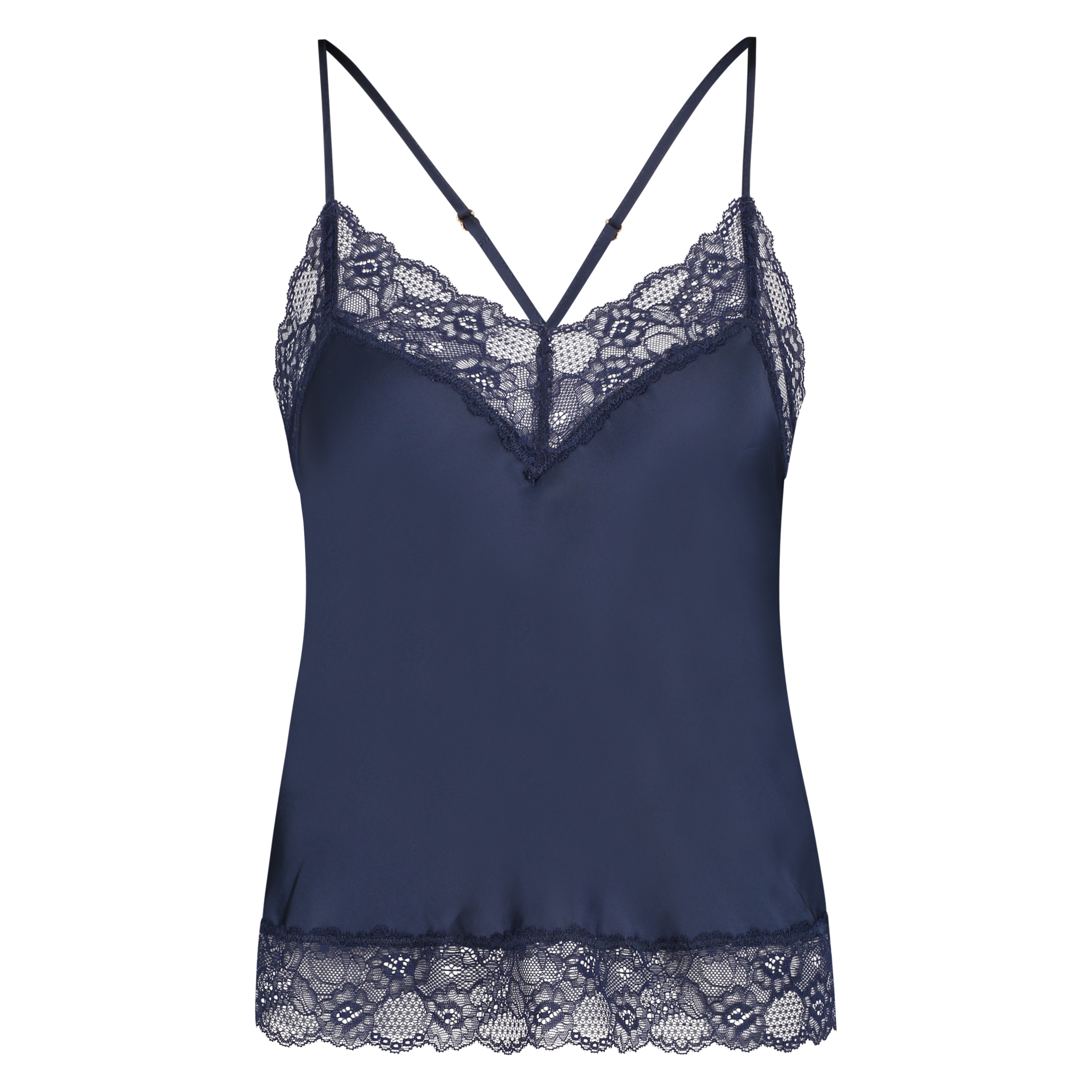Haut de camisole Satin Dentelle, Bleu, main