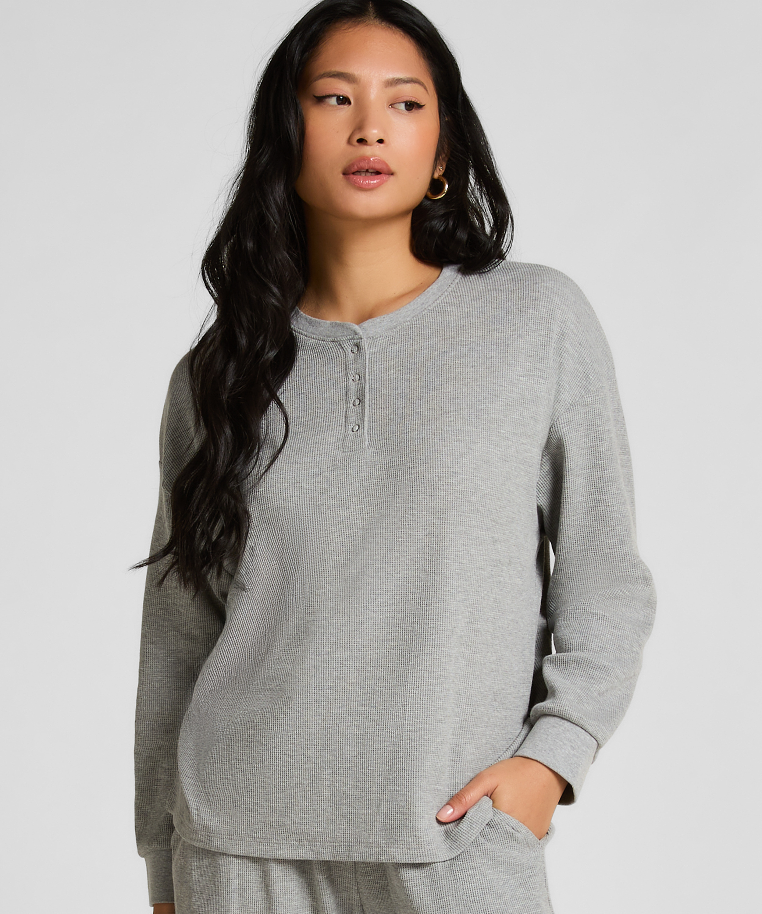Haut gaufre Henley, Gris, main