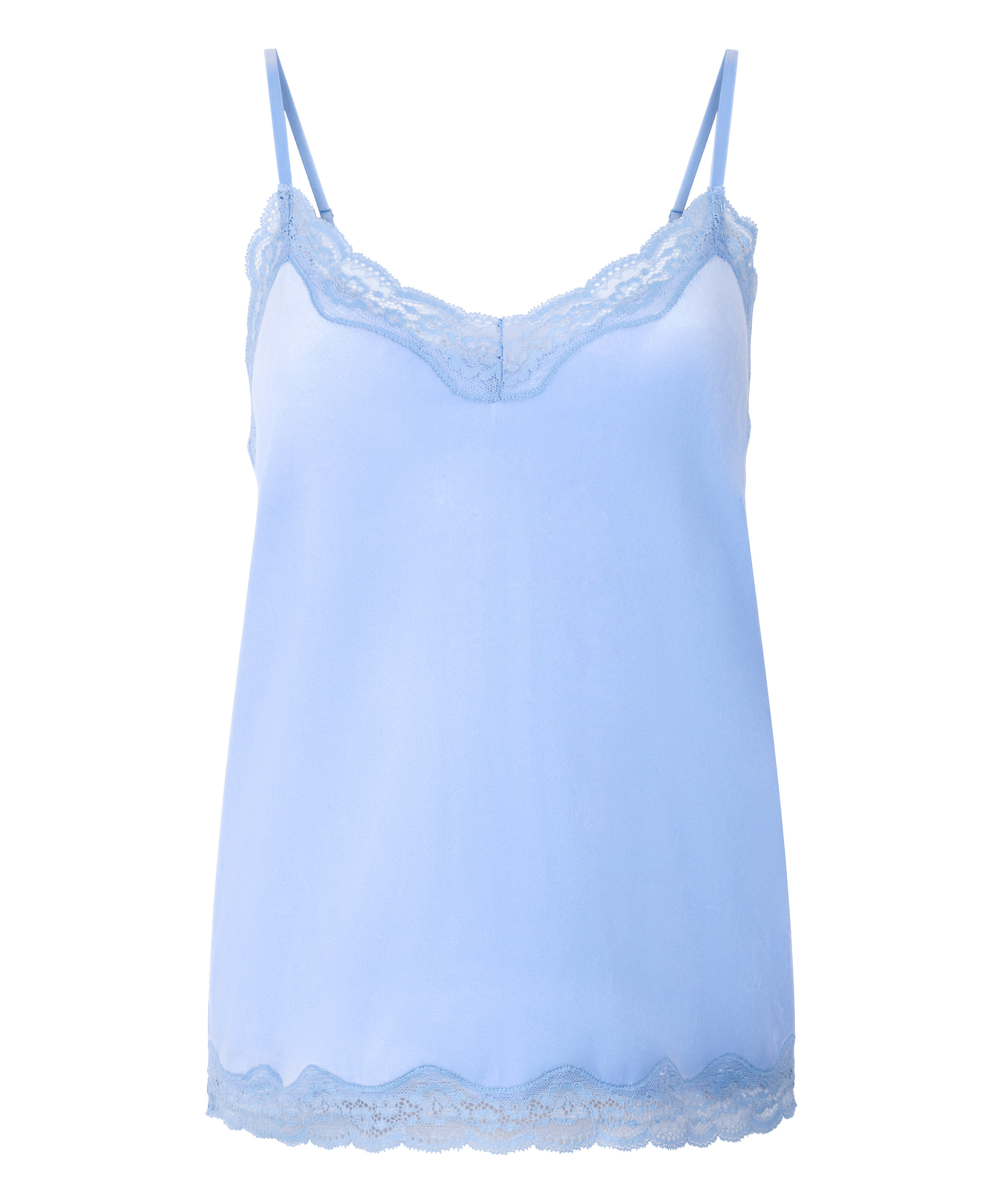 Camisole velours Dentelle, Bleu, main