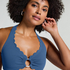 Haut de bikini dos nu festonné, Bleu
