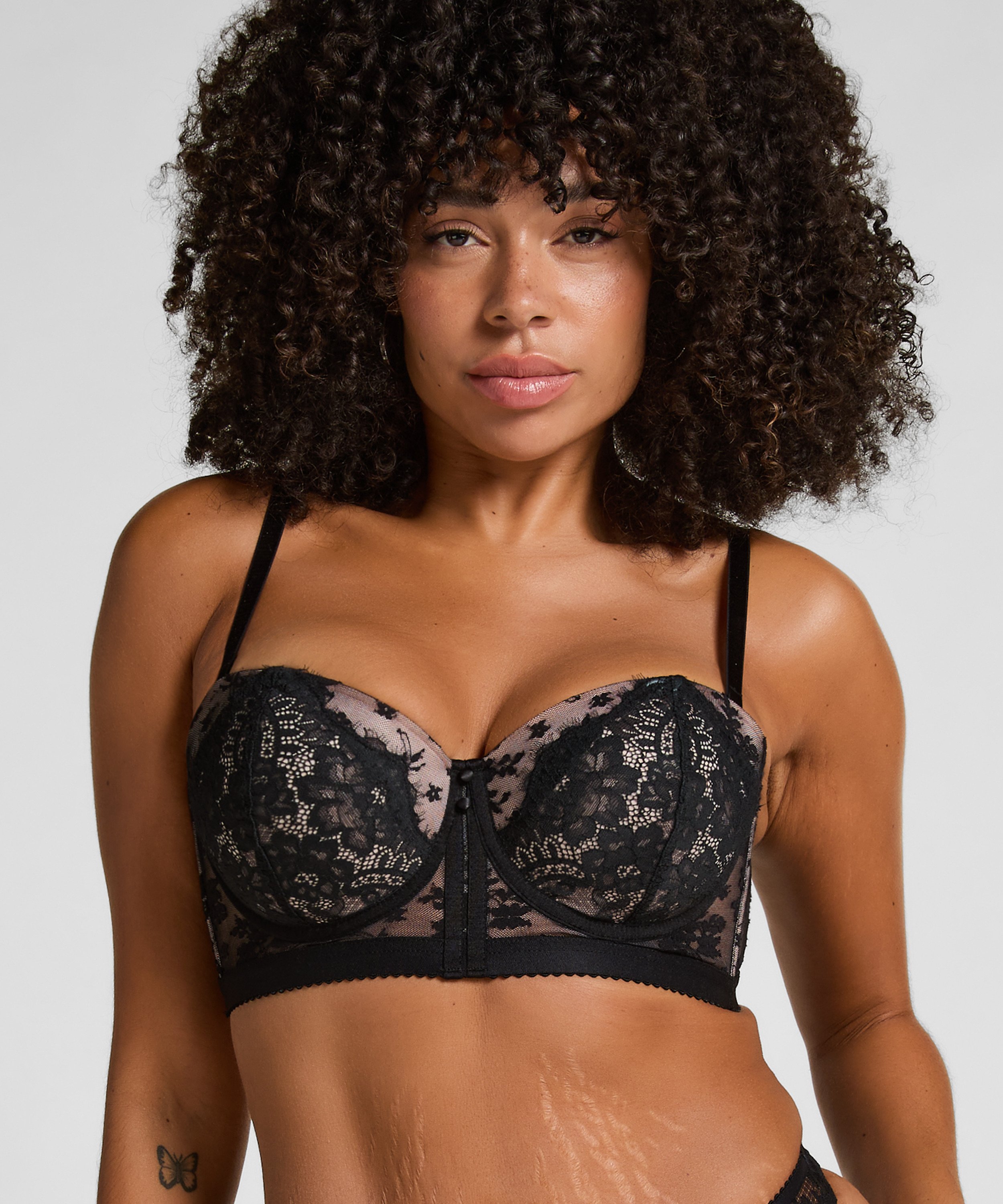 Soutien-gorge à armatures rembourré longline Lou, Noir, main