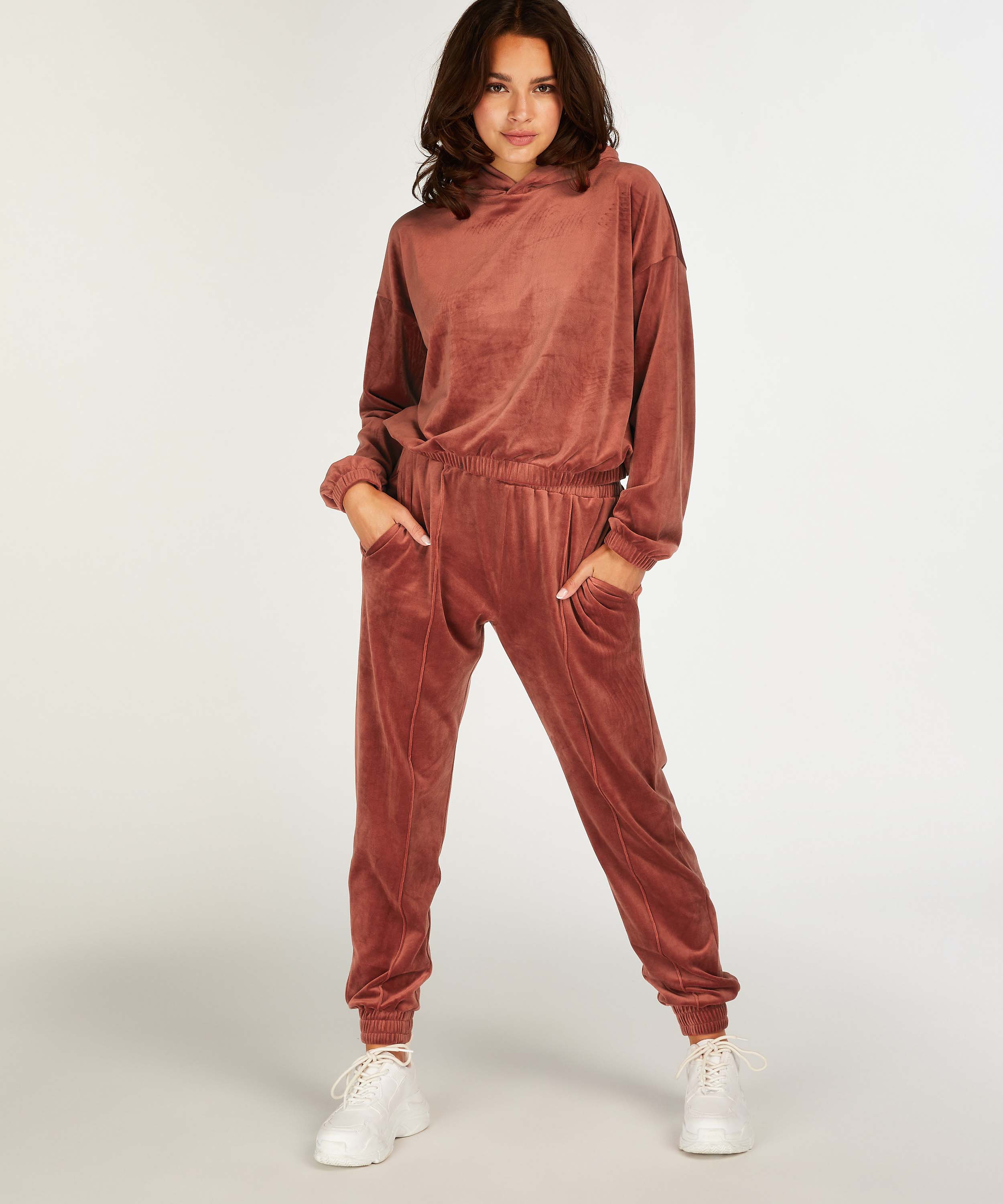 Pantalon Jogging Velours Pintuck, Marron, main