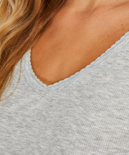 Haut de pyjama côtelé à manches courtes, Gris