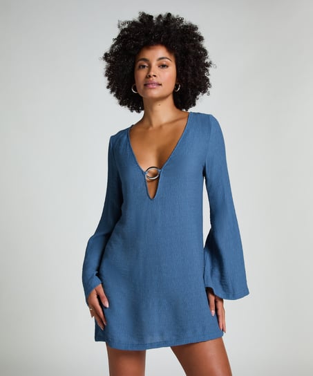 Robe de plage à manches longues et anneaux, Bleu