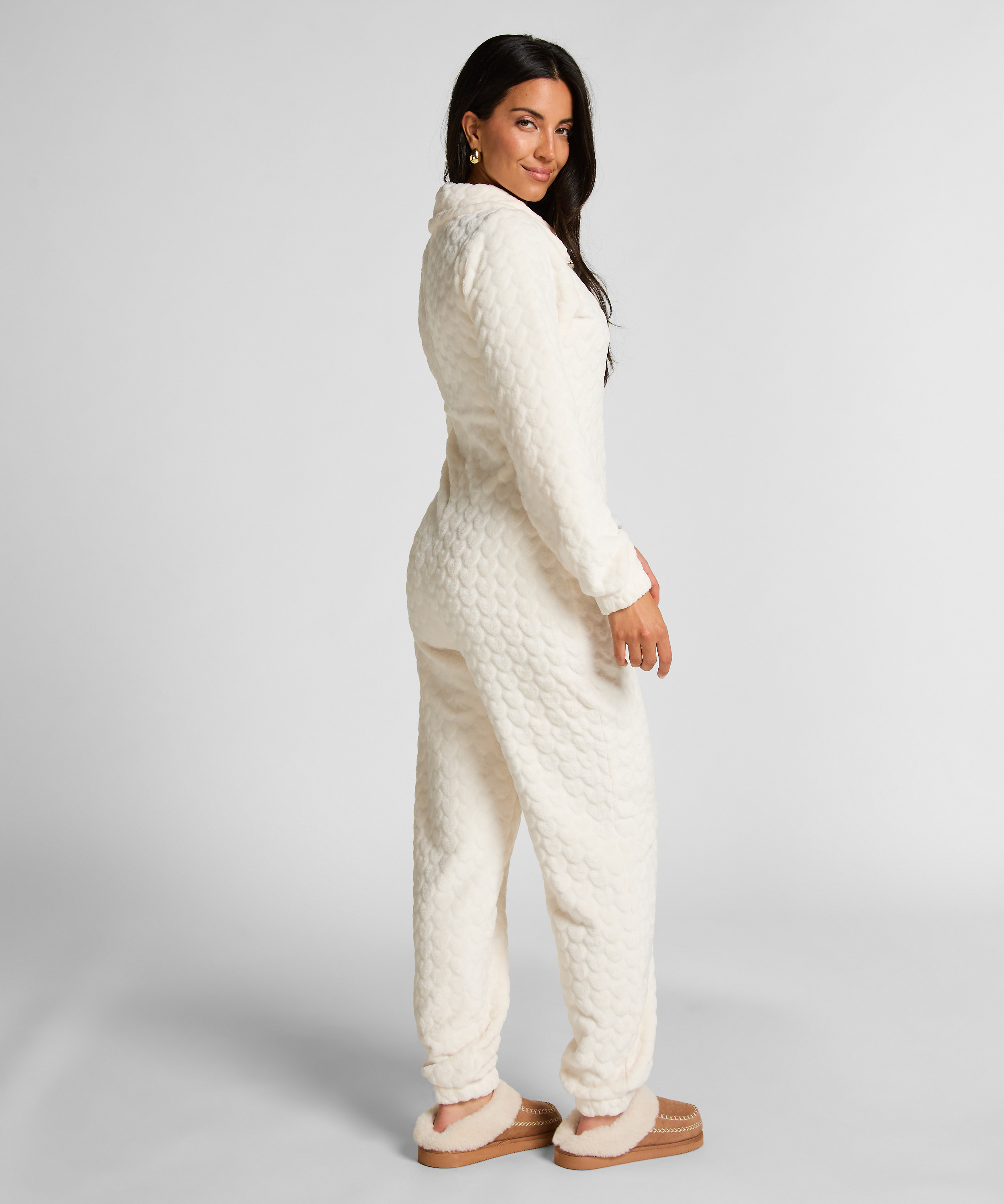 Combinaison de pyjama torsadée à fermeture éclair, Blanc, main