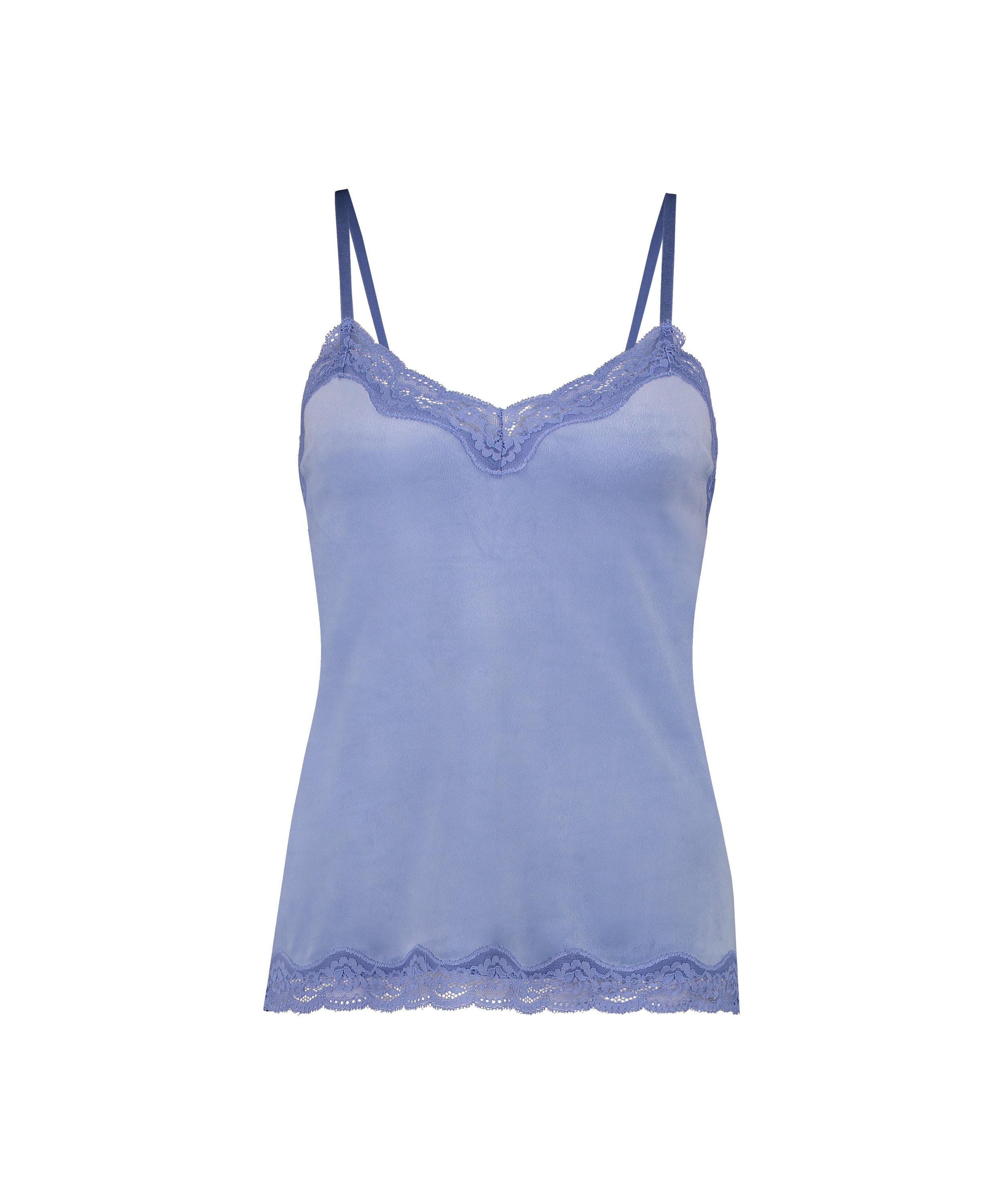 Camisole velours Dentelle, Bleu, main