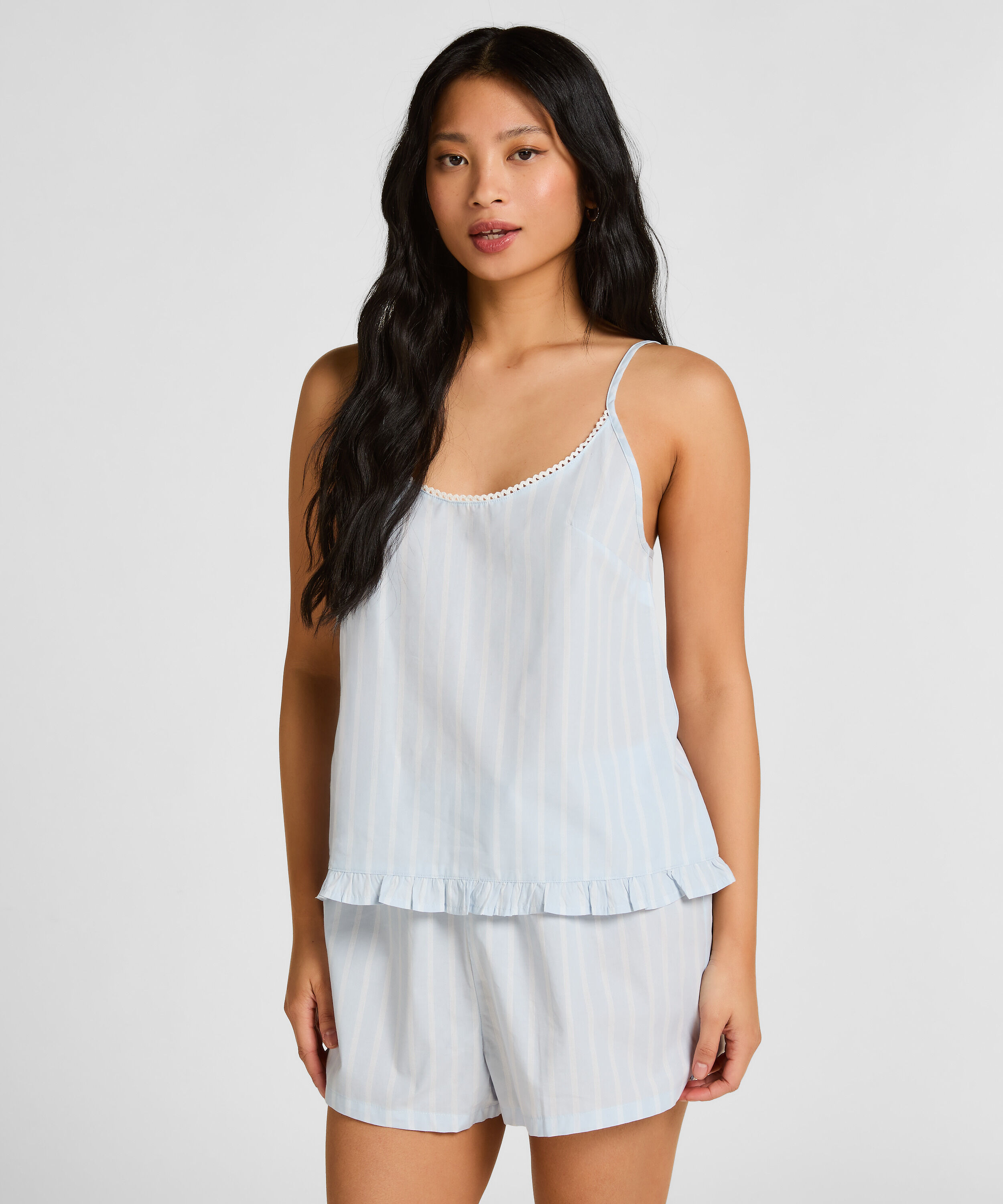 Short en coton rayé, Bleu