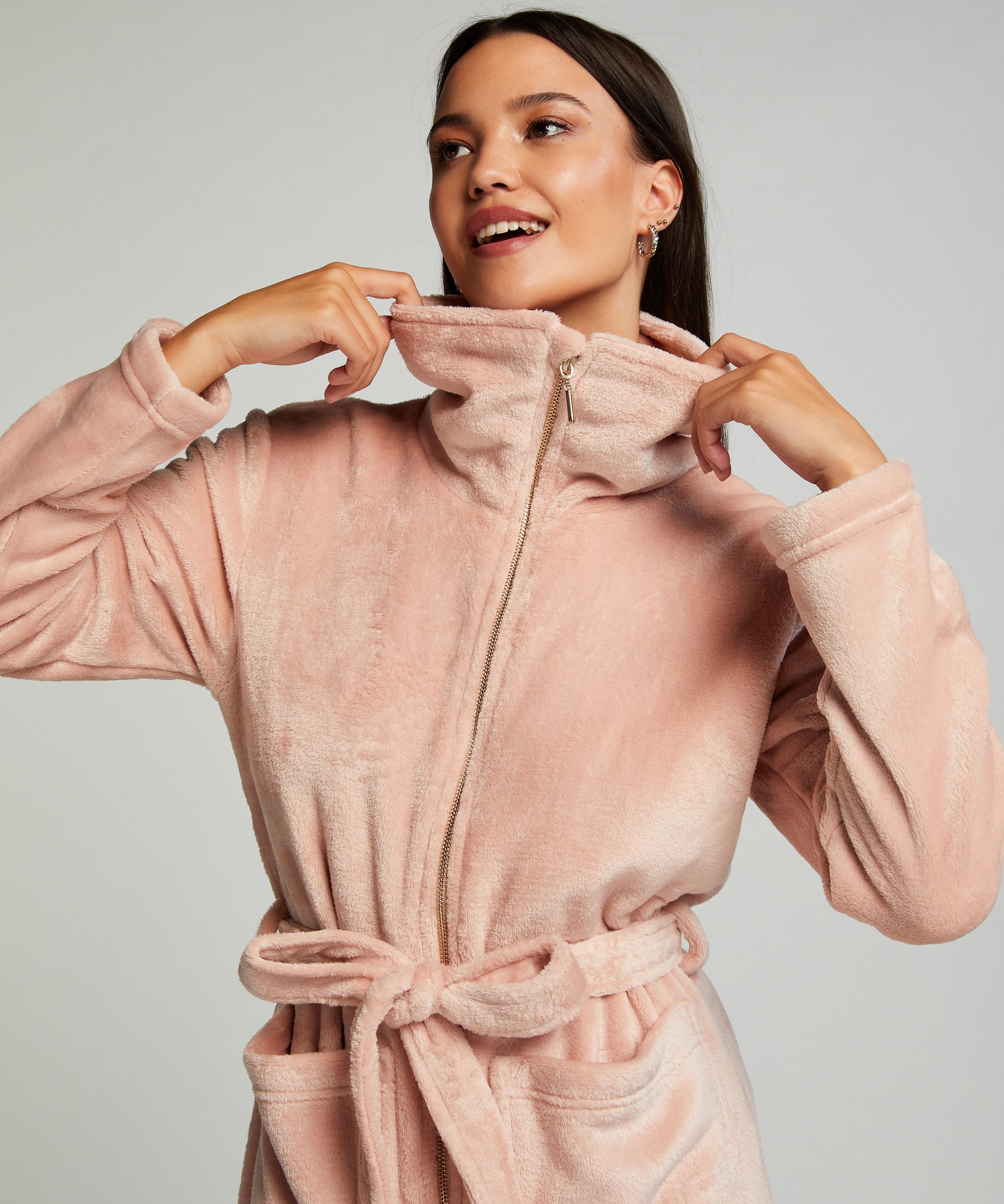 Peignoir Zip Fleece, Rose, main