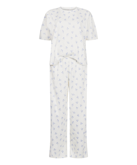 Pyjama Set Cotton Jersey Long, Blanc