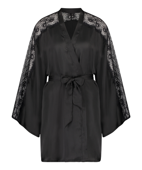 Kimono en dentelle satinée, Noir
