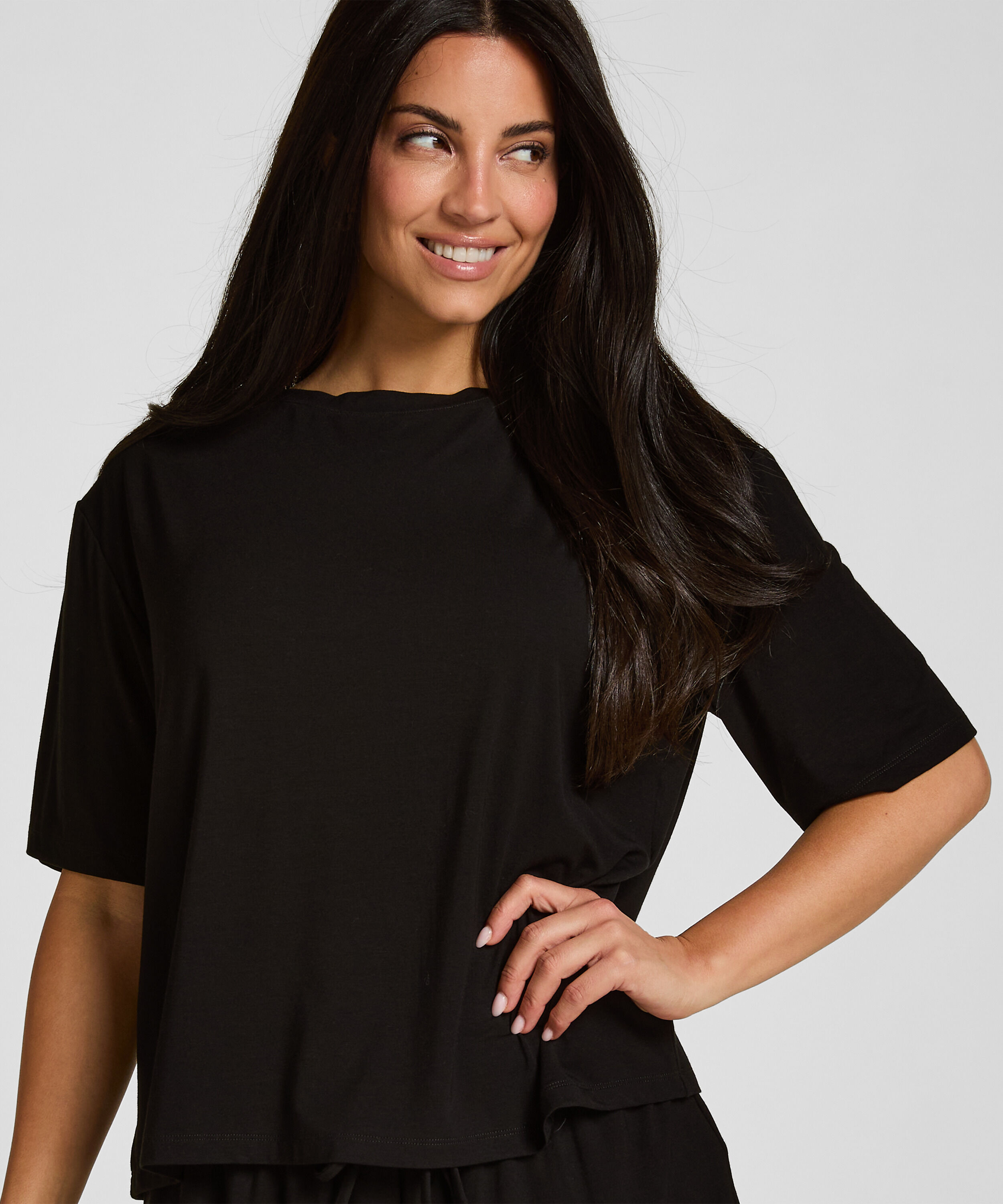 Haut de Pyjama Jersey Manches Courtes, Noir