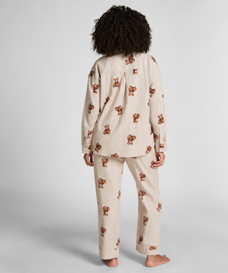 Pantalon droit en flanelle ours, Beige