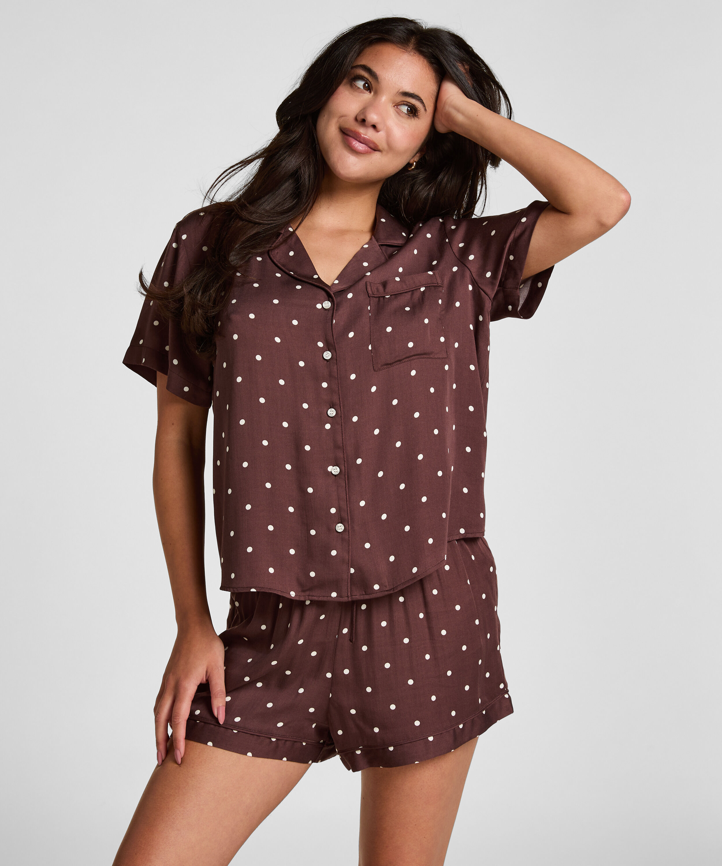 Short de pyjama Satin, Marron