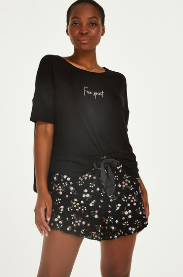 Hunkemöller Pyjama court Ditzy Flower Noir
