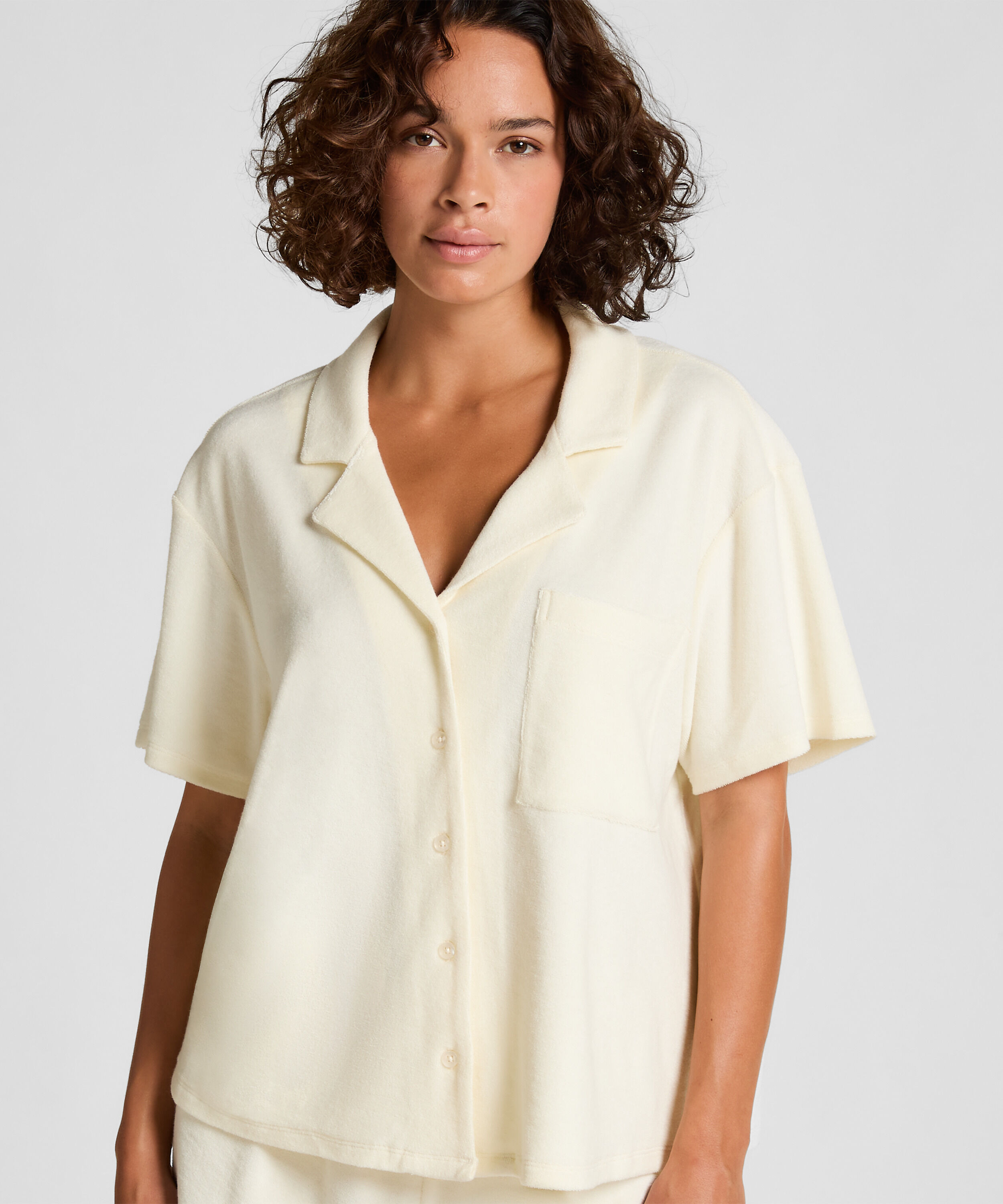 Chemise boutonnée en tissu éponge, Blanc Chemise boutonnée en tissu éponge, Blanc