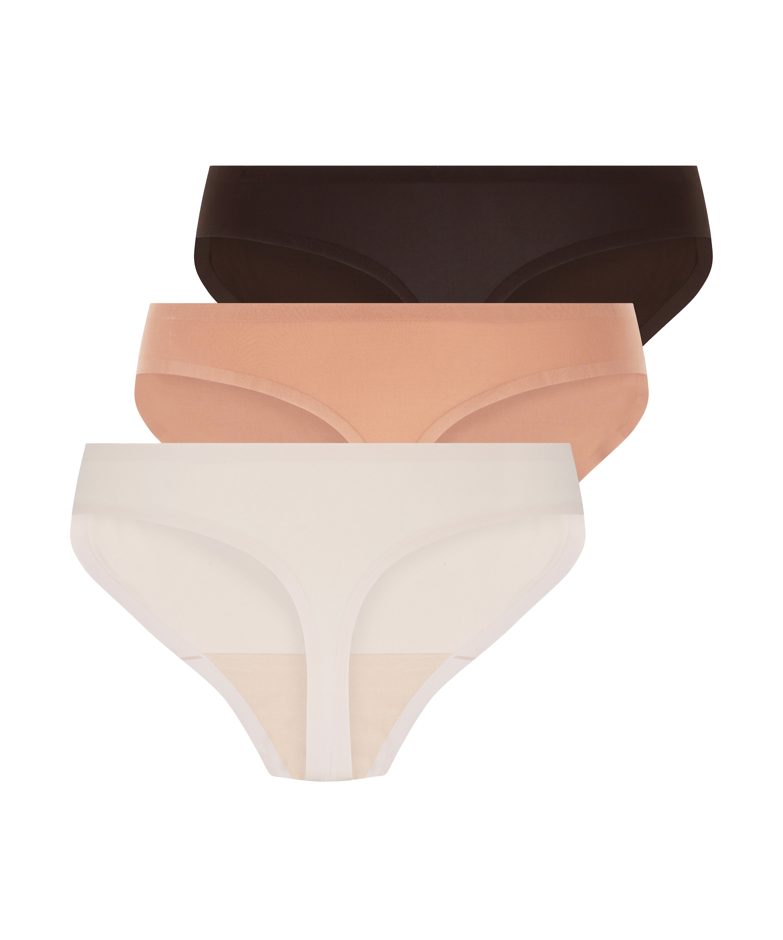 Lot de 3 strings invisibles, marron, main