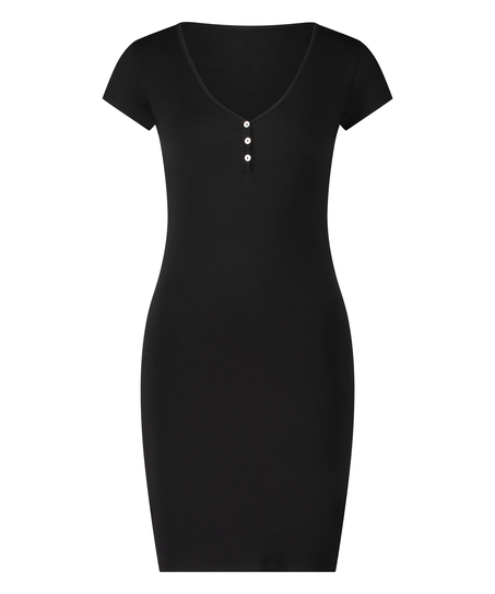 Chemise de nuit Henley, Noir