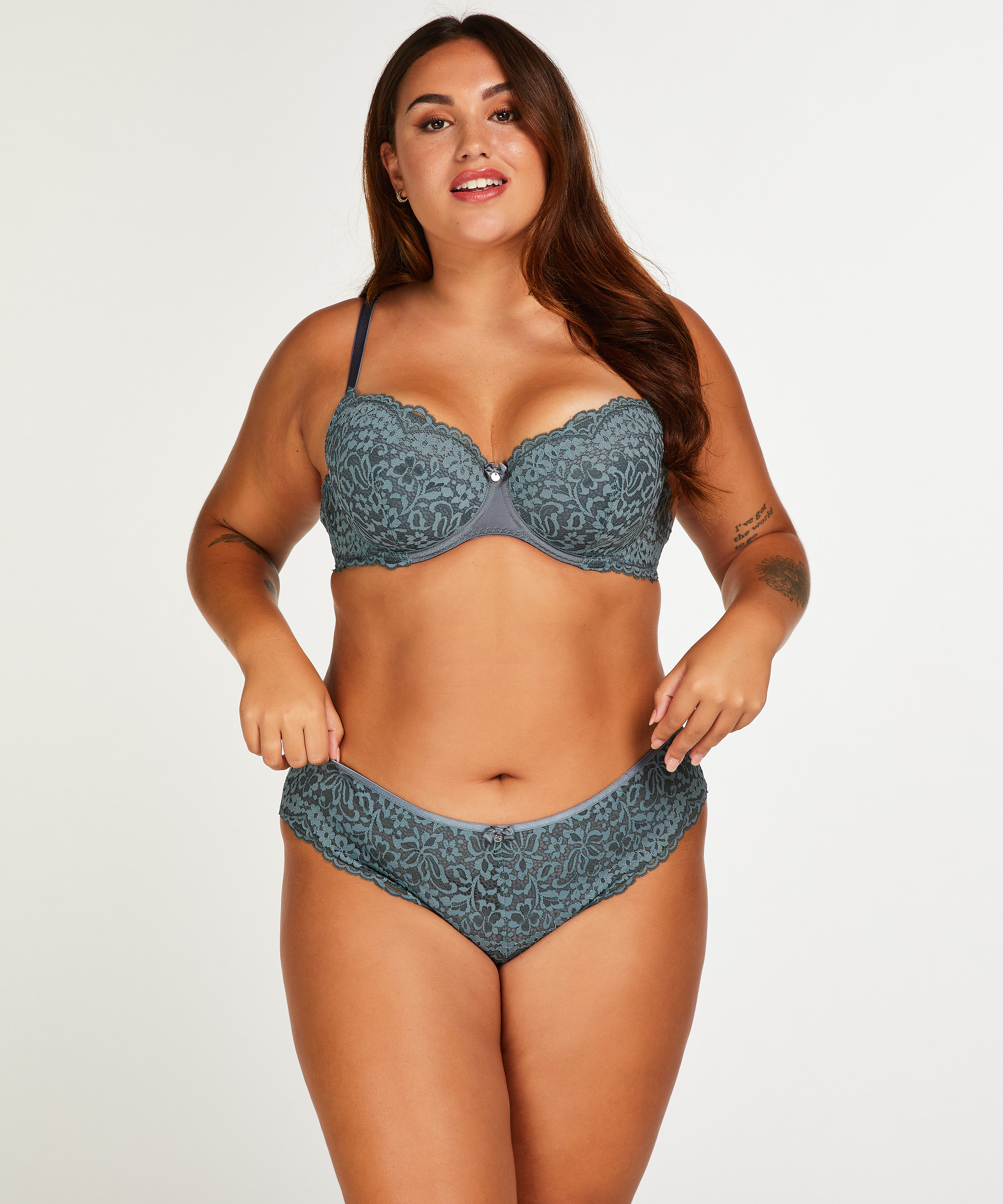 Slip brésilien Rose, Bleu, main