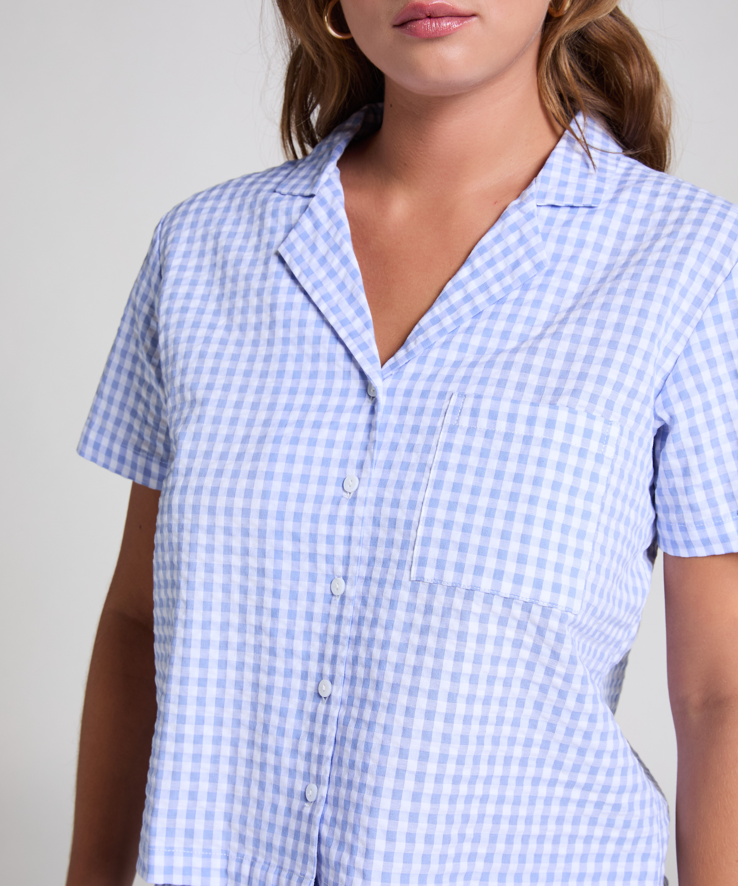 Veste à manches courtes en Seersucker, Bleu, main